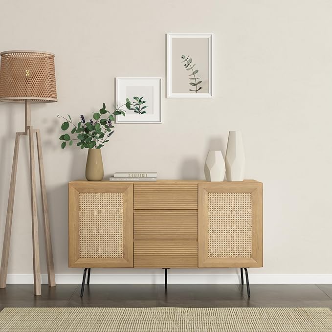 NTC MOSSIC Sideboard with 2 Doors and 3 Drawers, Buffet Cabinet with Natural by NTC