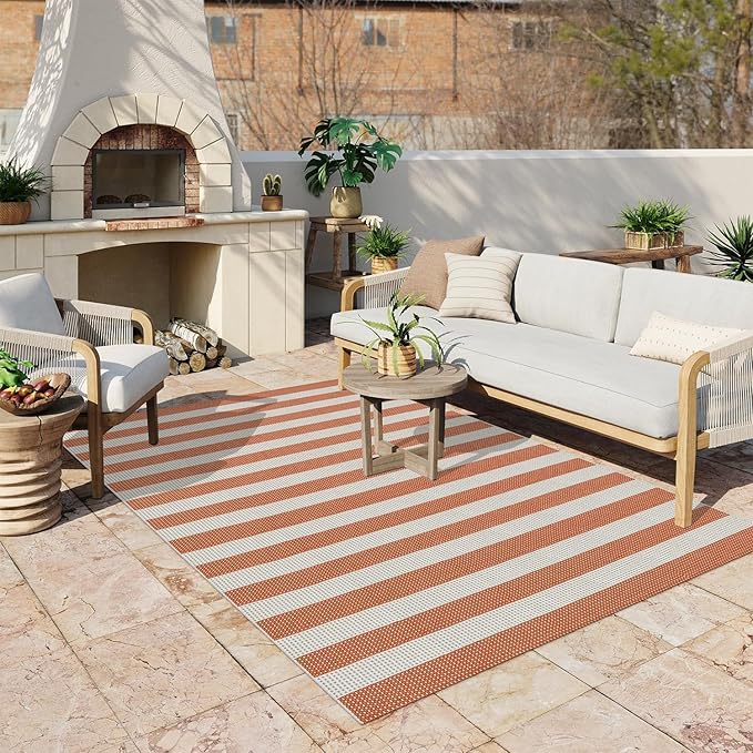 OJIA Outdoor Patio Rug 5'x7', Striped Outdoor Rugs Washable Checkered Area Rugs - Image 5