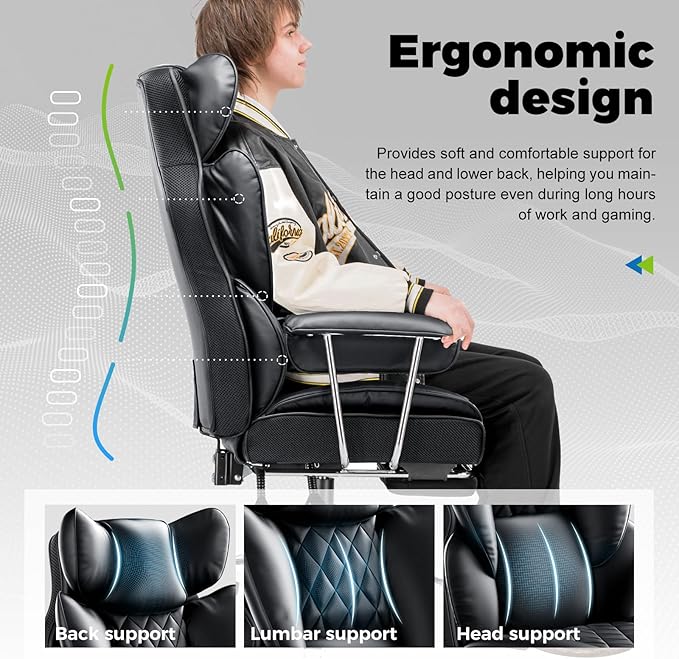 COMHOMA Big and Tall Office Chair, High Back Leather Gaming Chair - Image 3