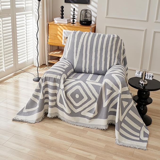 HANDONTIME Grey Armchair Sofa Cushion Covers Boho Sofa Covers Dog Couch Cover by HANDONTIME