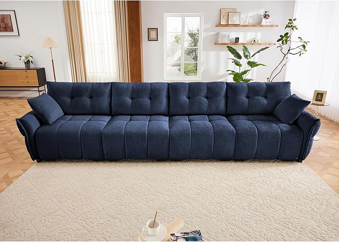 Modern Chenille Fabric 4-Seat Sofa w/ 2 Pillows, Premium Upholstery Living Room by FAVSH