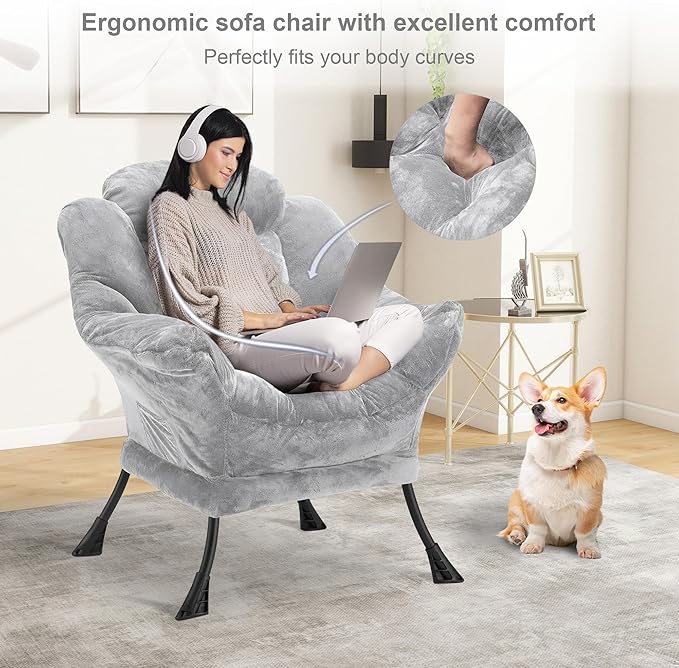 Fabric Lazy Chair for Adults, Oversized Upholstered Sofa Chair, Plush Comfy - Image 4