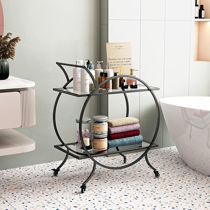Industrial Bar Carts for The Home Bar Serving Cart, Rolling Bar Cart Black - Image 5