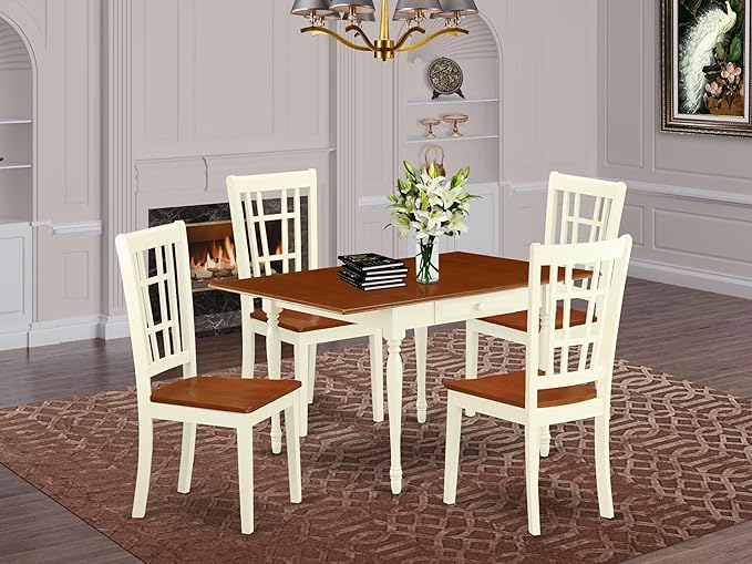 East West Furniture MZNI5-WHI-W 5 Piece Dining Table Set - Image 2