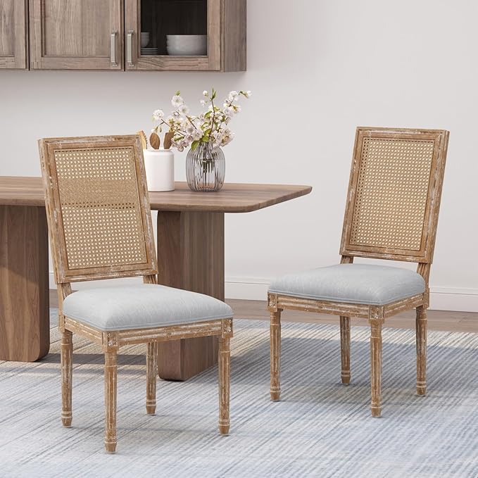 Merax Upholstered Solid Wood Dining Chairs Set of 2, French Country Style by Merax