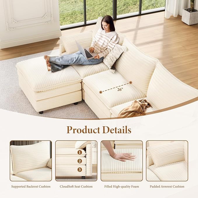 Vesgantti Large Modular Sectional Sofa, Big Comfy Cloud Couch - Image 4
