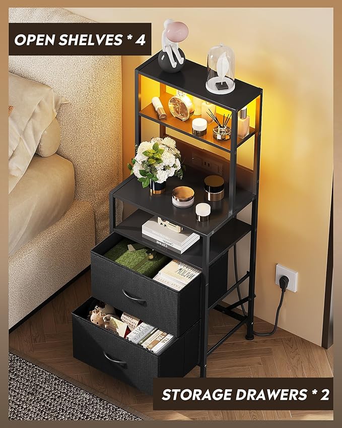 WLIVE Nightstand Set of 2 with Charging Station, LED Night Stand Sets with 2 - Image 6