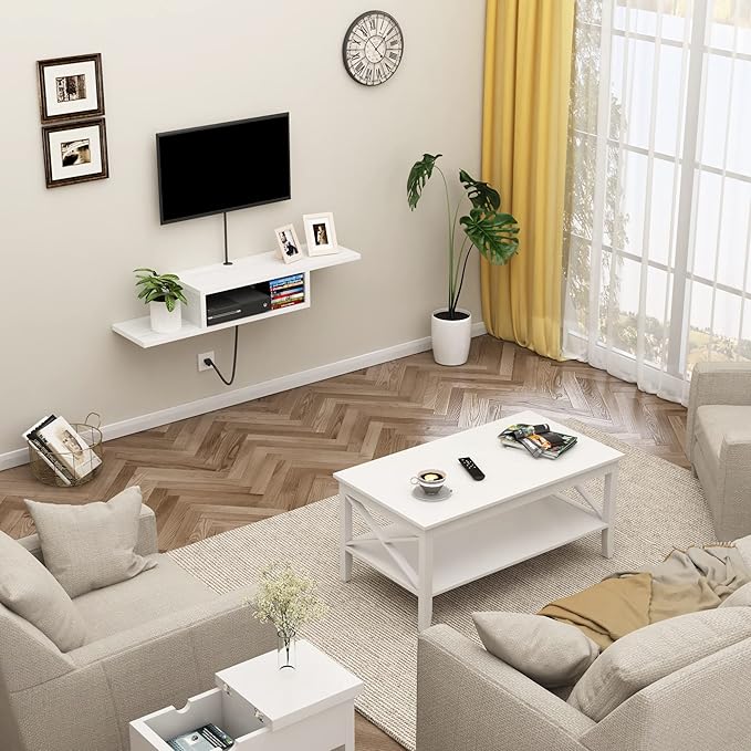 ChooChoo Floating TV Stand Shelf, Wall Mount Entertainment Center Media Console - Image 4