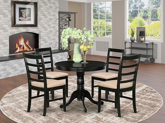 East West Furniture ANPF5-CAP-C 5 Piece Dining Set Includes a Round Kitchen - Image 2