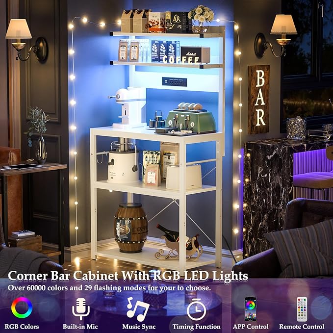 Aheaplus Bakers Rack with Power Outlet, Microwave Stand, 5 Tiers Coffee Bar - Image 3