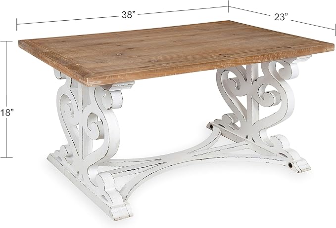 Kate and Laurel Wyldwood Rustic Carved Coffee Table, Distressed Brown and White - Image 3