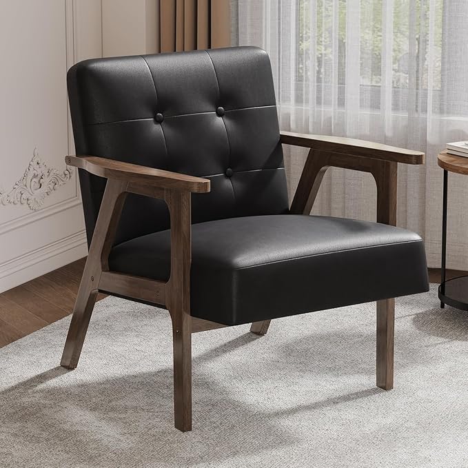 Casaottima PU Leather Accent Chair Mid Century Comfy Cozy Chair - Image 3