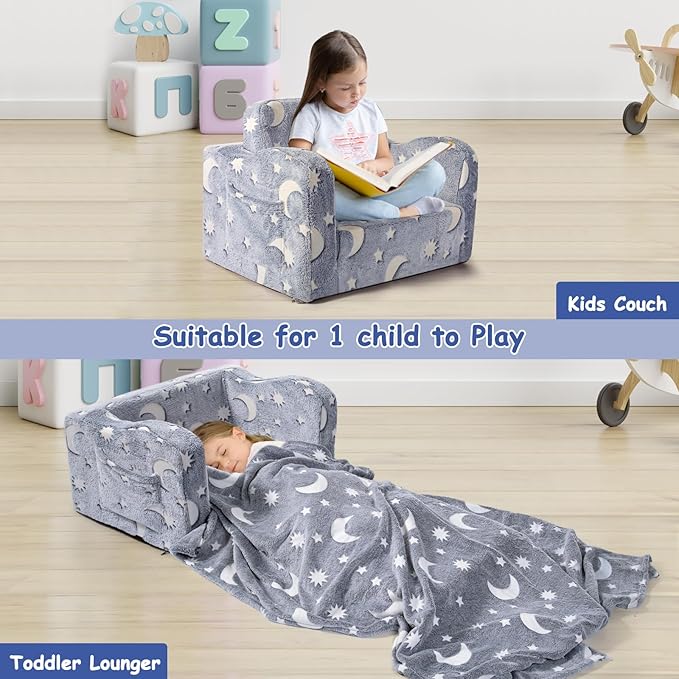 Kids Toddler Chair, 2-in-1 Toddler Couch Fold Out, Convertible Chairs - Image 5