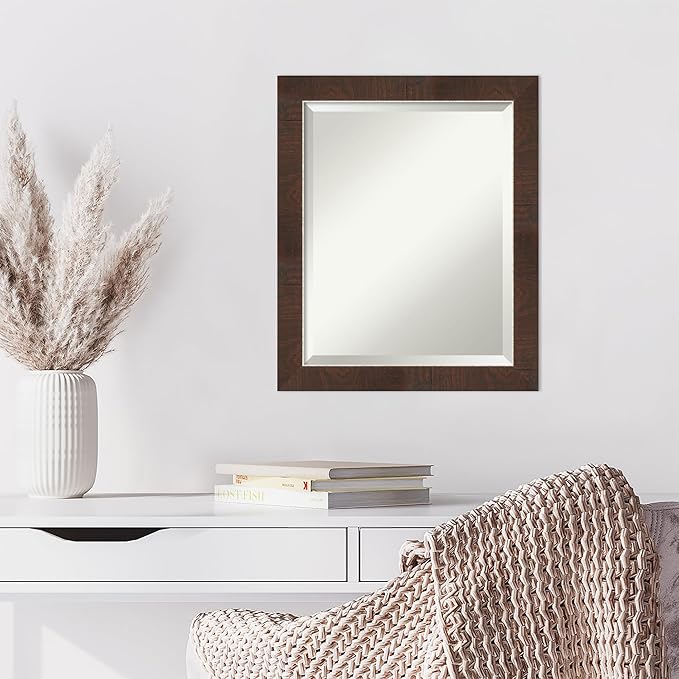 Amanti Art Brown Wall Mirror 23x19 Wildwood Brown Narrow Rectangle Bathroom - Image 6