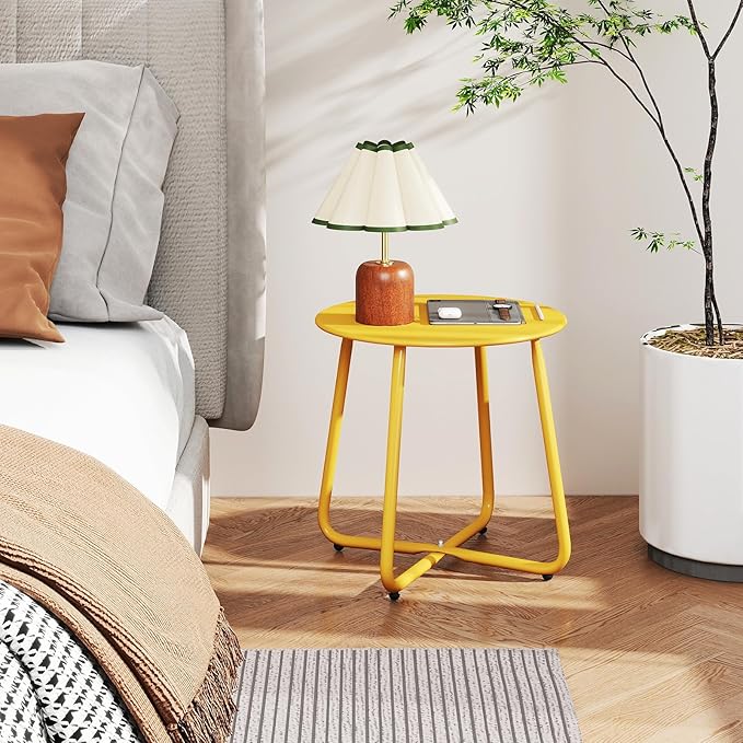 HollyHOME Round Metal Side Table, Rust-Resistant Patio Small Plant Stand - Image 9