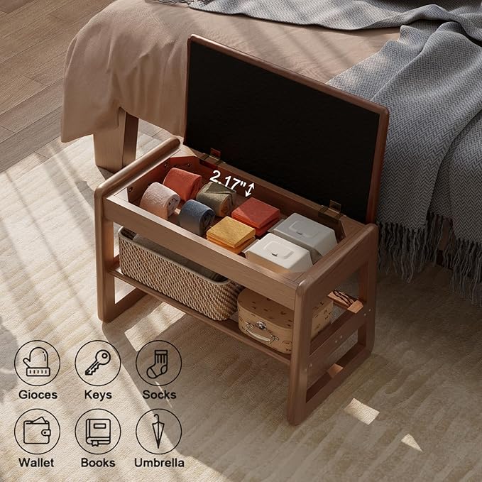 Small Shoe Bench with Leather Cushion, 2 Tiers Shoe Rack Bench with Flip-Top - Image 4