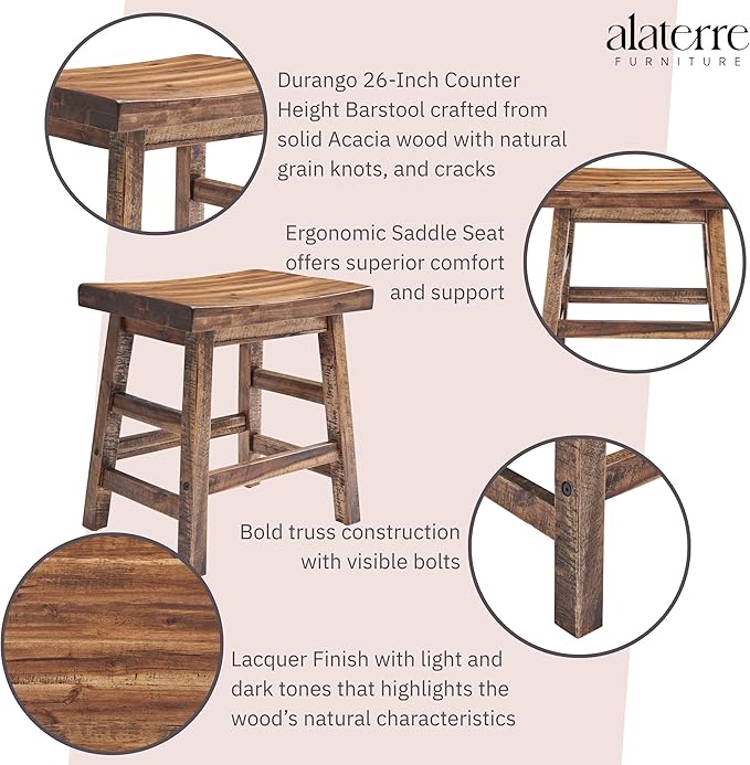 Alaterre Furniture Durango 20-Inch Tall Industrial Wood Dining Stool - Image 4