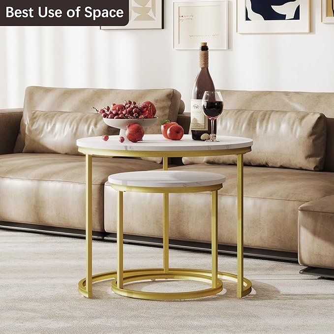 Nesting Tables Set of 2, Round Coffee Table, Small Nesting Coffee Table - Image 6