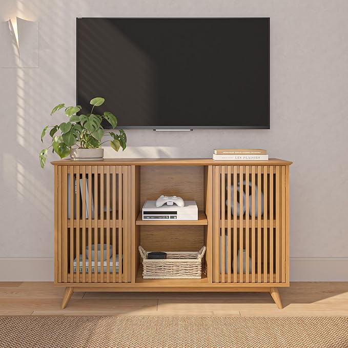 Plank+Beam Mid-Century Modern Wood TV Stand, Solid Wood Entertainment Console - Image 3