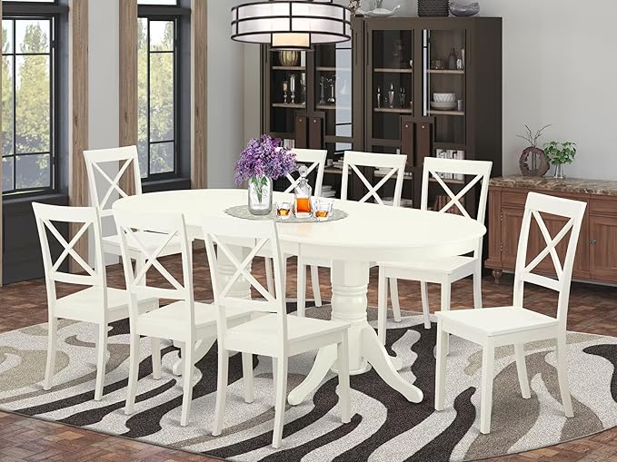 East West Furniture VABO9-LWH-W 9 Piece Modern Dining Table Set Includes an - Image 2