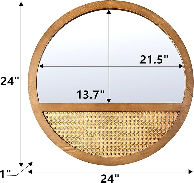 Rattan Round Mirror, 24 Inch Wall Mirror - Image 4