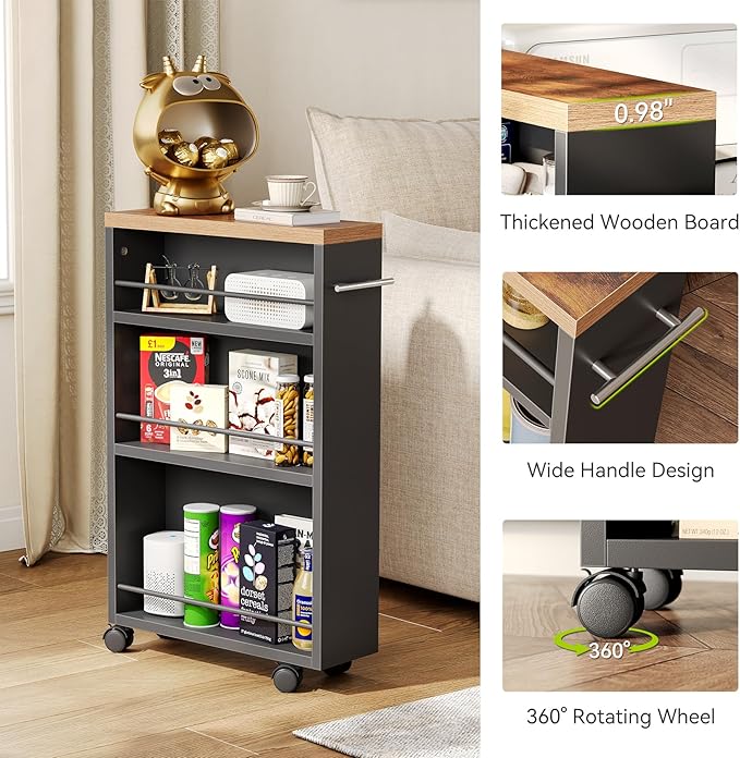 LITTLE TREE Slim Rolling Storage Cart, 3 Tier Snack Cart - Image 5