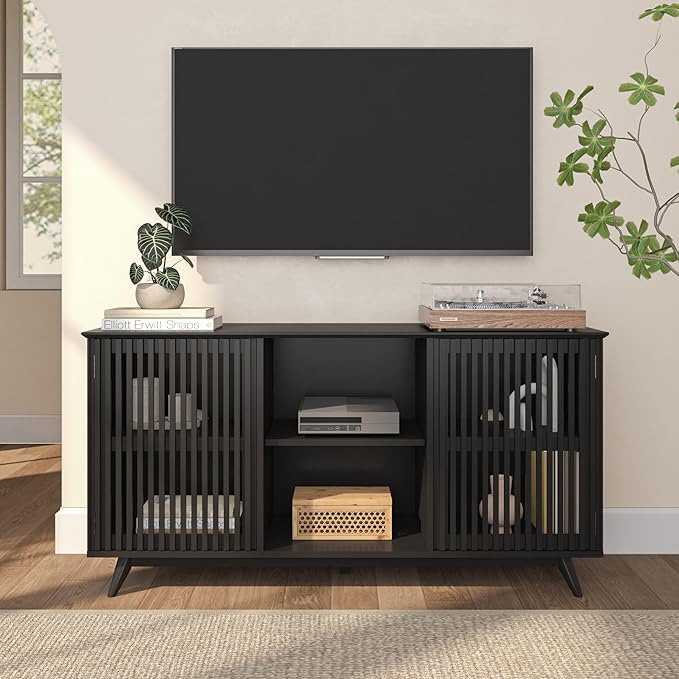 Plank+Beam Mid-Century Modern Wood TV Stand, Solid Wood Entertainment Console - Image 3