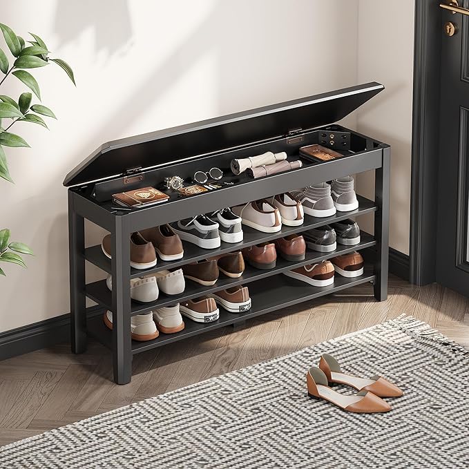 Shoe Rack Bench Seat Rubberwood 3-Tier Wooden Storage Bench 550lbs Compact by IUNVR