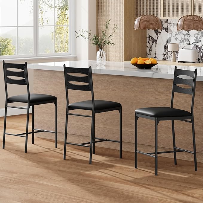 GarveeHome Bar Stools Set of 2, Wooden Barstools, Faux Leather Upholstered Bar by GarveeHome