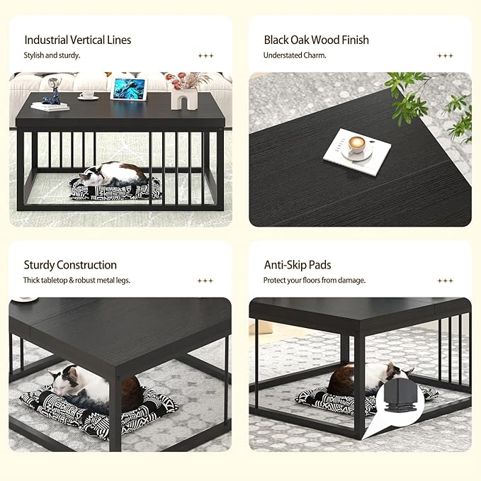 FOLUBAN Black Coffee Table, Modern Square Center Table - Image 5