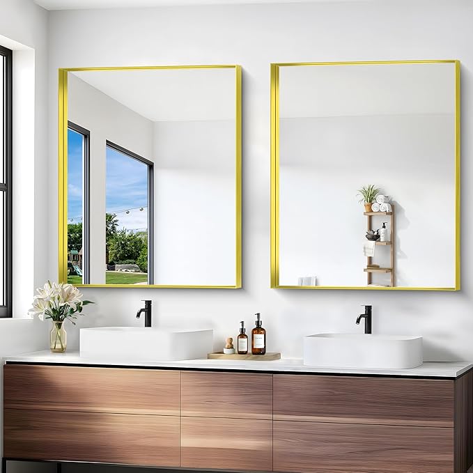 Gold Bathroom Mirror, 30x36 Inch Rectangular Framed Mirror, Large Wall Mounted - Image 6