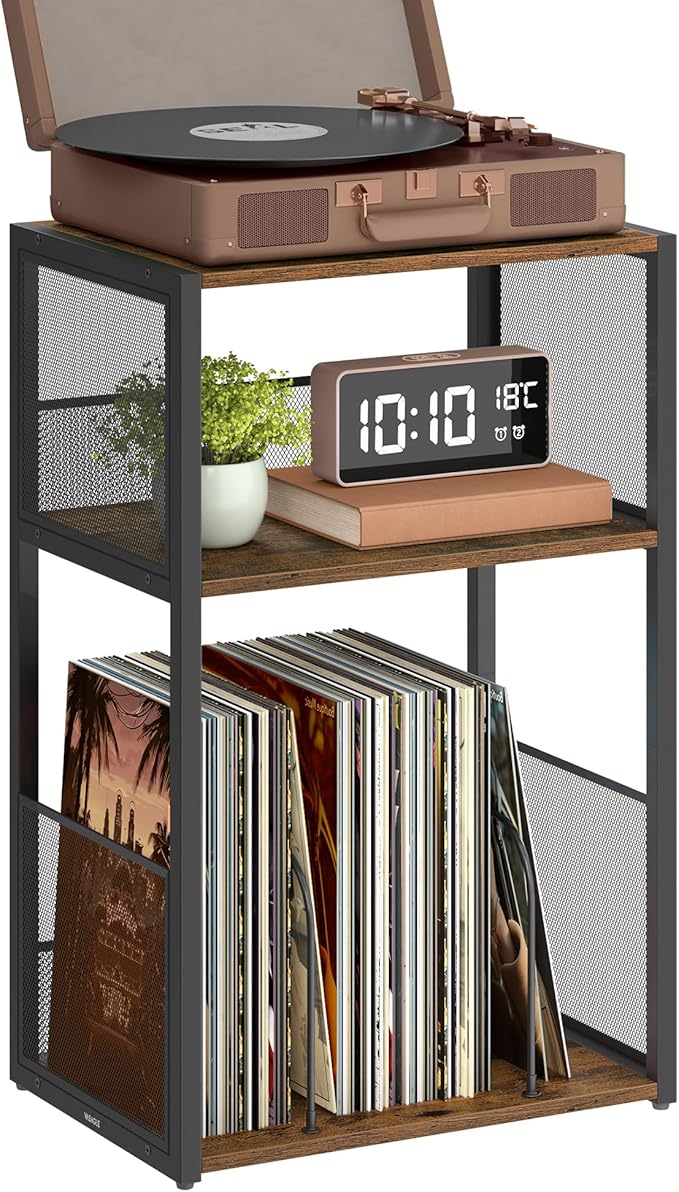 VASAGLE Record Player Stand, 3-Tier Side Table, Vinyl Record Storage up to 100 by VASAGLEbySONGMICSHOME