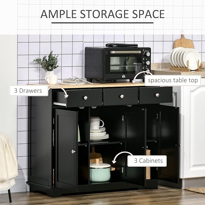 HOMCOM Sideboard with Solid Wood Countertop, Modern Kitchen Storage Cabinet - Image 4