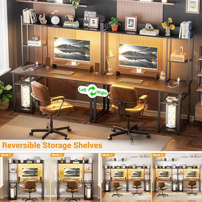 Cyclysio Gaming Desk with Hutch, Home Office Desk with Reversible 5 Tiers - Image 5