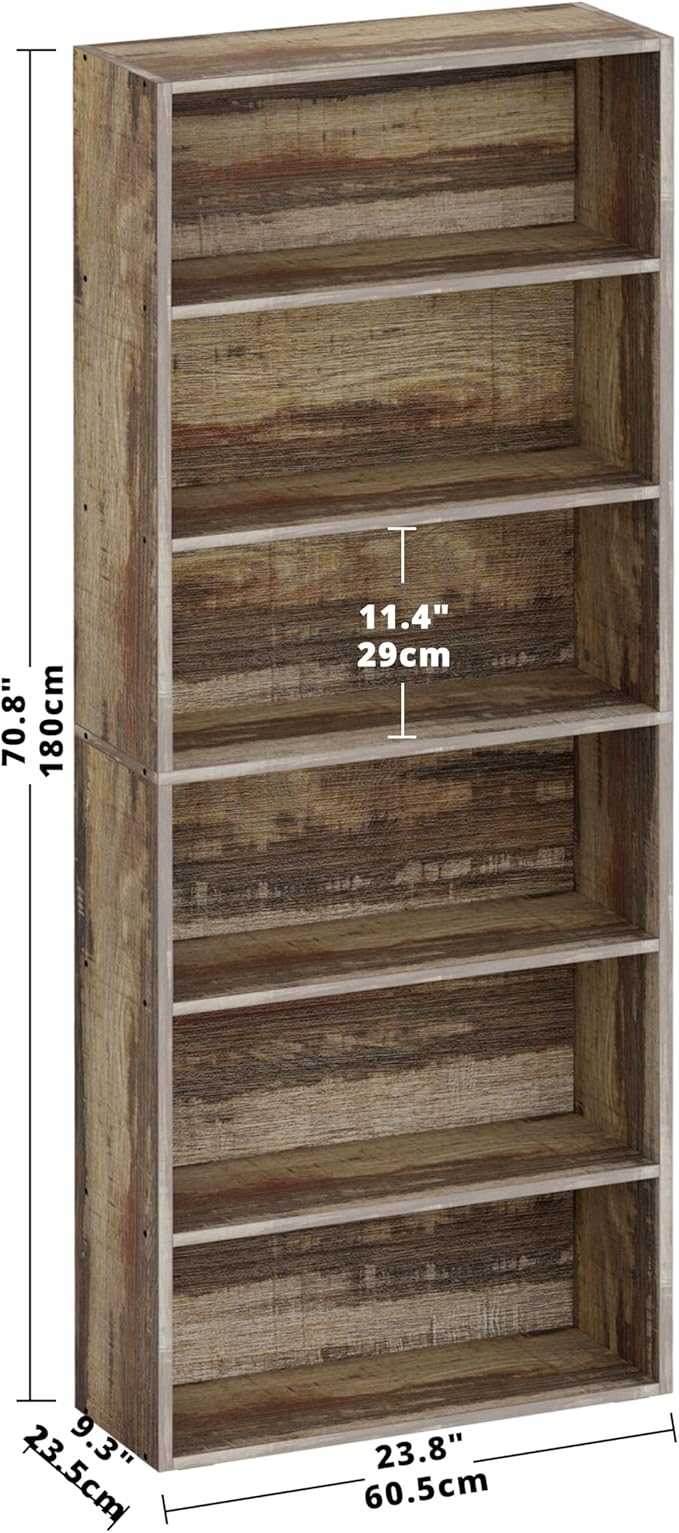 IRONCK Bookshelves and Bookcases Floor Standing 6 Tiers Display Storage Shelves - Image 3