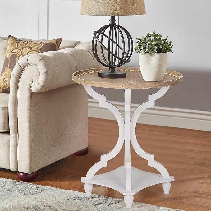 Wnutrees Farmhouse Round Accent End Table, Rustic Side Table Nightstands - Image 4