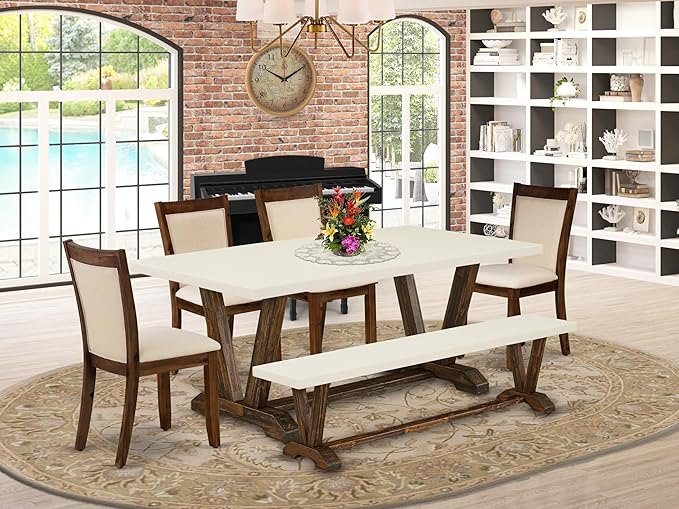 East West Furniture V727MZN32-6 6 Piece Dining Set Contains a Rectangle Dining - Image 2