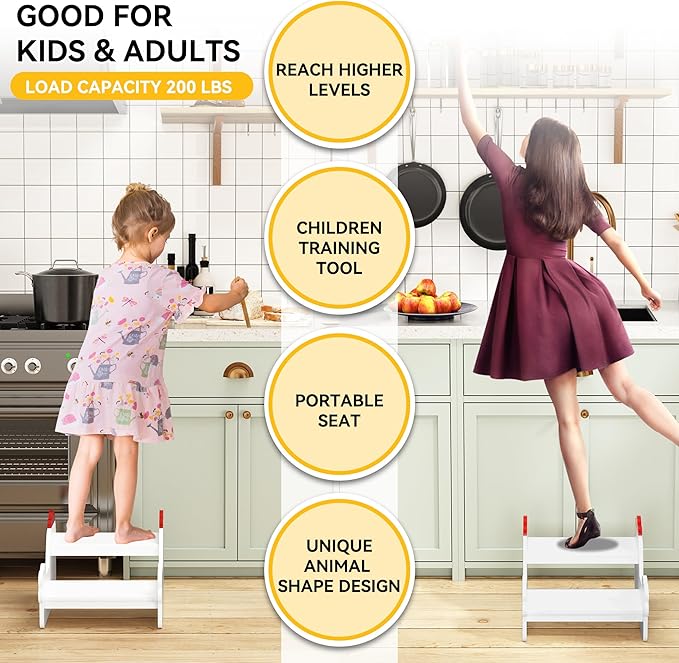 Wood Step Stools for Kids, Child Two Step Stool of Chick Shape, Toddler Step - Image 4