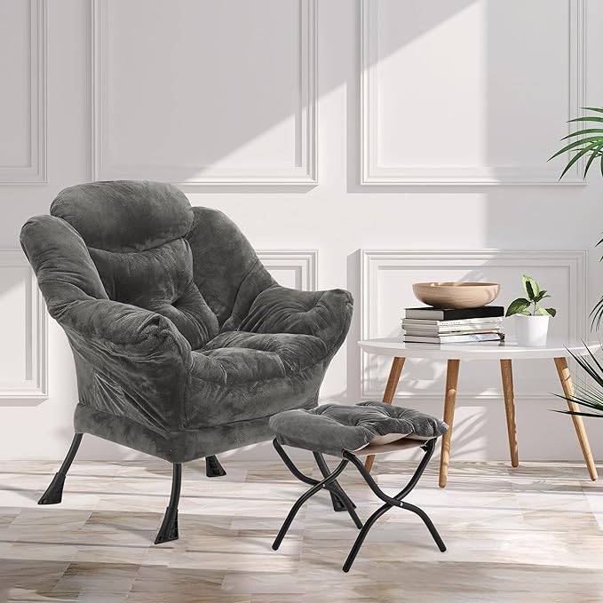Fabric Lazy Chair with Ottoman, Oversized Upholstered Sofa Chair - Image 2