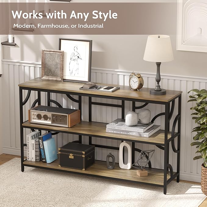 55'' Industrial Sofa Table, 3-Tier Storage Console Table - Image 3