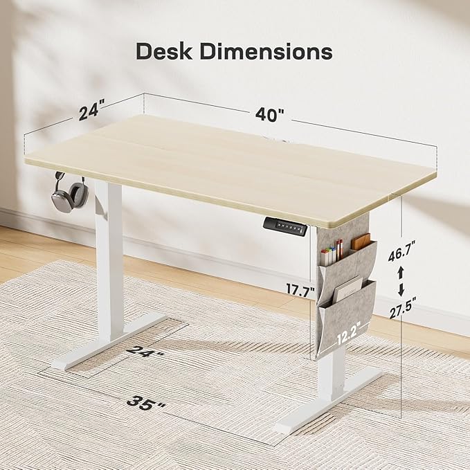 HUANUO Electric Standing Desk, 40 x 24 Inch Height Adjustable Computer Desk - Image 2