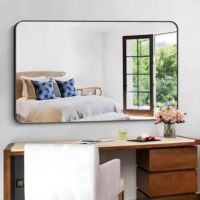 Bathroom Mirror, Metal Frame Rounded Corner Vanity Mirror, Large Wall Mounted - Image 5