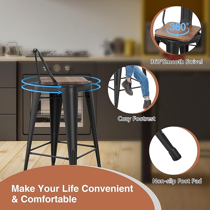26 Inch Swivel Bar Stools Set of 2 - Image 3