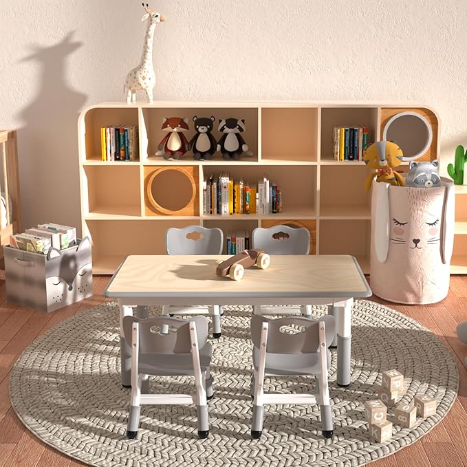 Kids Table and 4 Chairs Set，Height Adjustable Children Table & Chair，Toddlers - Image 7