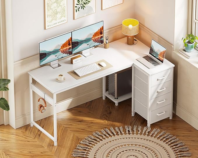 Casaottima L Shaped Desk with 4 Drawers, Reversible Kids Study Table with CPU - Image 2