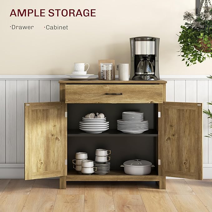 HOMCOM Farmhouse Sideboard Buffet Cabinet, Barn Door Coffee Bar Cabinet - Image 4