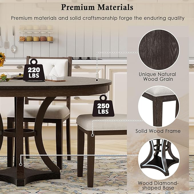 Merax 5-Piece Extendable Round Dining Table Set 42"-58" Retro Functional Table - Image 7