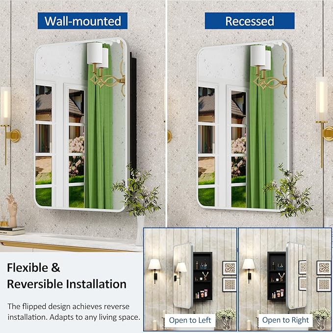 20x28 Inch Brushed Silver Recessed Medicine Cabinet - Image 3