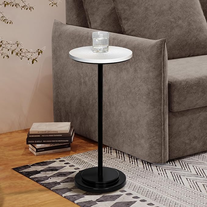 Drink Table, Carved Table Top Martini Table, Small Side Table, Weighted Base by COVLON