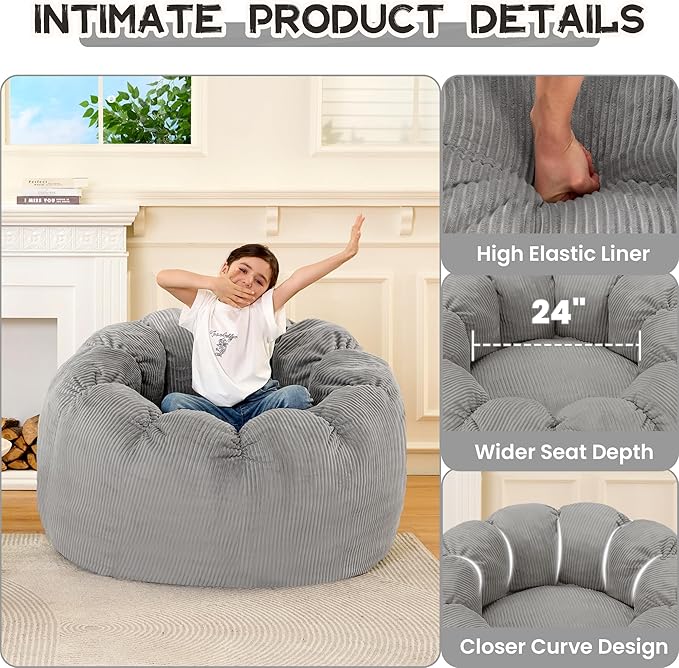 HABUTWAY Giant Bean Bag Chair for Adults/Kids/Teens, Pumpkin Bean Bag Couch - Image 5